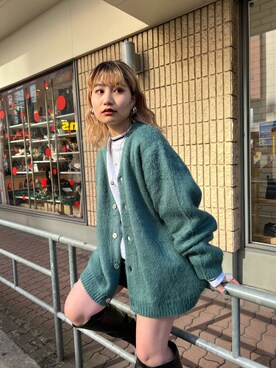 「モヘアカーディガン」｜「アイテム（スウェット）」を使った、CHIHONさん（レディース・158cm）の冬コーディネート