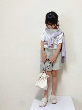 「CIAOPANIC TYPY（チャオパニックティピー）の【OSORO】コットンリネンサファリシャツ（シャツ/ブラウス）」を使った、𝚏𝚞𝚞*さん（キッズ・110cm）の夏コーディネート