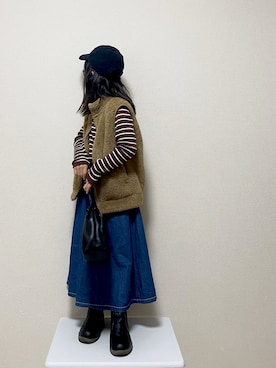 「apres les cours（アプレレクール）のアイテム（キャップ）」を使った、𝚏𝚞𝚞*さん（キッズ・110cm）の冬コーディネート
