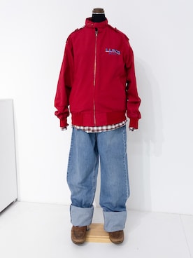 「アイテム（その他アウター、レッド系）」を使った、シさん（メンズ・176cm）の秋コーディネート