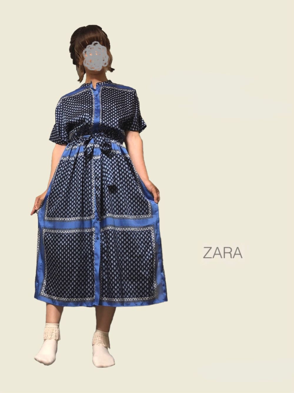 「おしゃれさんと繋がりたい、ZARA、ワンピース、ブルー、ペイズリー、お気に入り、休日スタイル、休日コーデ、夏コーデ」｜「ZARAのアイテム（ワンピース/ドレス、ブルー系）」を使った、sume 再投稿中さん（レディース・161cm）の秋コーディネートの1枚目の写真