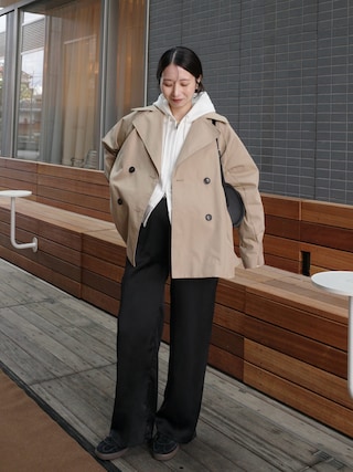 「LIAN（リアン）の【mayu × LIAN】ハーフトレンチコート（トレンチコート）」を使った、nanacoさん（レディース・156cm）の春コーディネート
