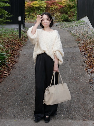 「LIAN(リアン)の【mayu × LIAN】ハンドロービングニットプルオーバー(ニット/セーター)」を使った、nanacoさん(レディース・156cm)の秋コーディネート