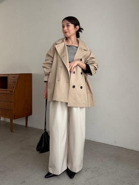 「CAPRICIEUX LE'MAGE（カプリシューレマージュ）のボーダー袖ボタンロンT（Tシャツ/カットソー、ブラック系）」を使った、nanacoさん（レディース・156cm）の春コーディネート