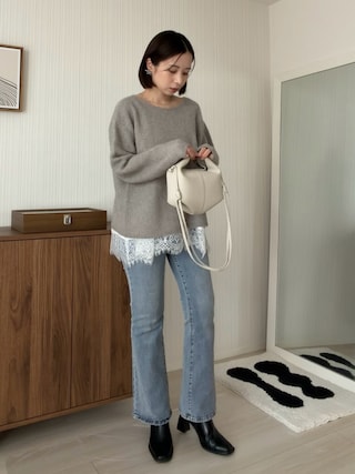 「Bonjour Sagan(ボンジュールサガン)のレーストリムキャミソール(キャミソール)」を使った、nanacoさん(レディース・156cm)の秋コーディネート