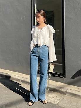 「フレアスリーブ」｜「アイテム（その他）」を使った、shioさん（レディース・156cm）の春コーディネート