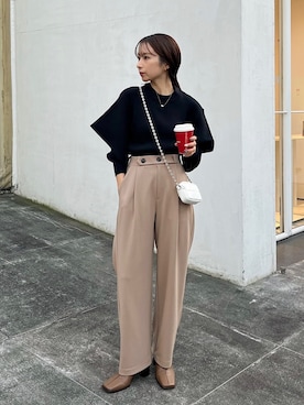 「デザイントップス」｜「アイテム（その他）」を使った、shioさん（レディース・156cm）の冬コーディネート