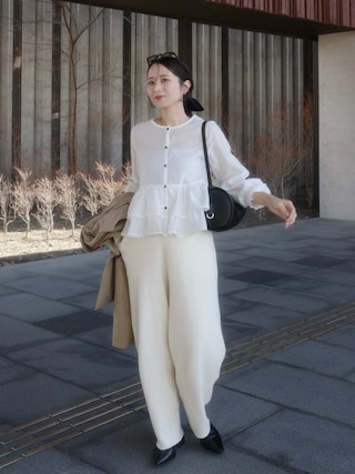 「Re:EDIT（リエディ）の[お気に入り数1.8万突破][低身長/高身長サイズ有]ニットバレルレッグカーブパンツ（その他パンツ）」を使った、nanacoさん（レディース・156cm）の春コーディネート