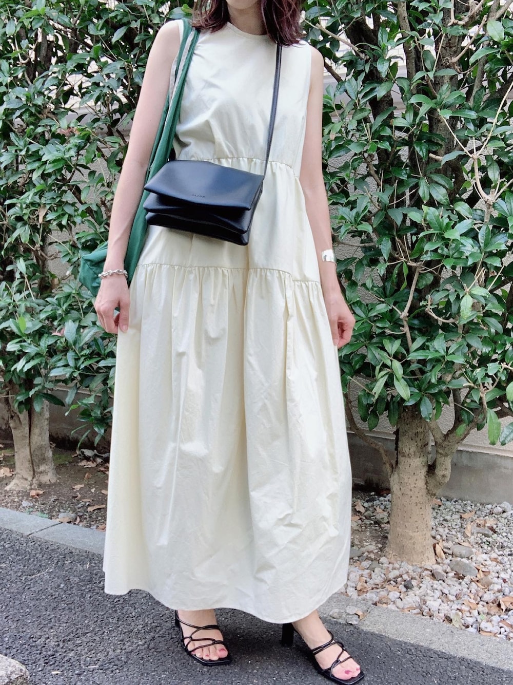 「CLANE、ZARA、Goldy、ワンピース、夏コーデ、オトナカジュアル、オトナ女子」｜「ZARAのアイテム（サンダル、ブラック系）」を使った、nico＊さん（レディース・168cm）の夏コーディネートの1枚目の写真