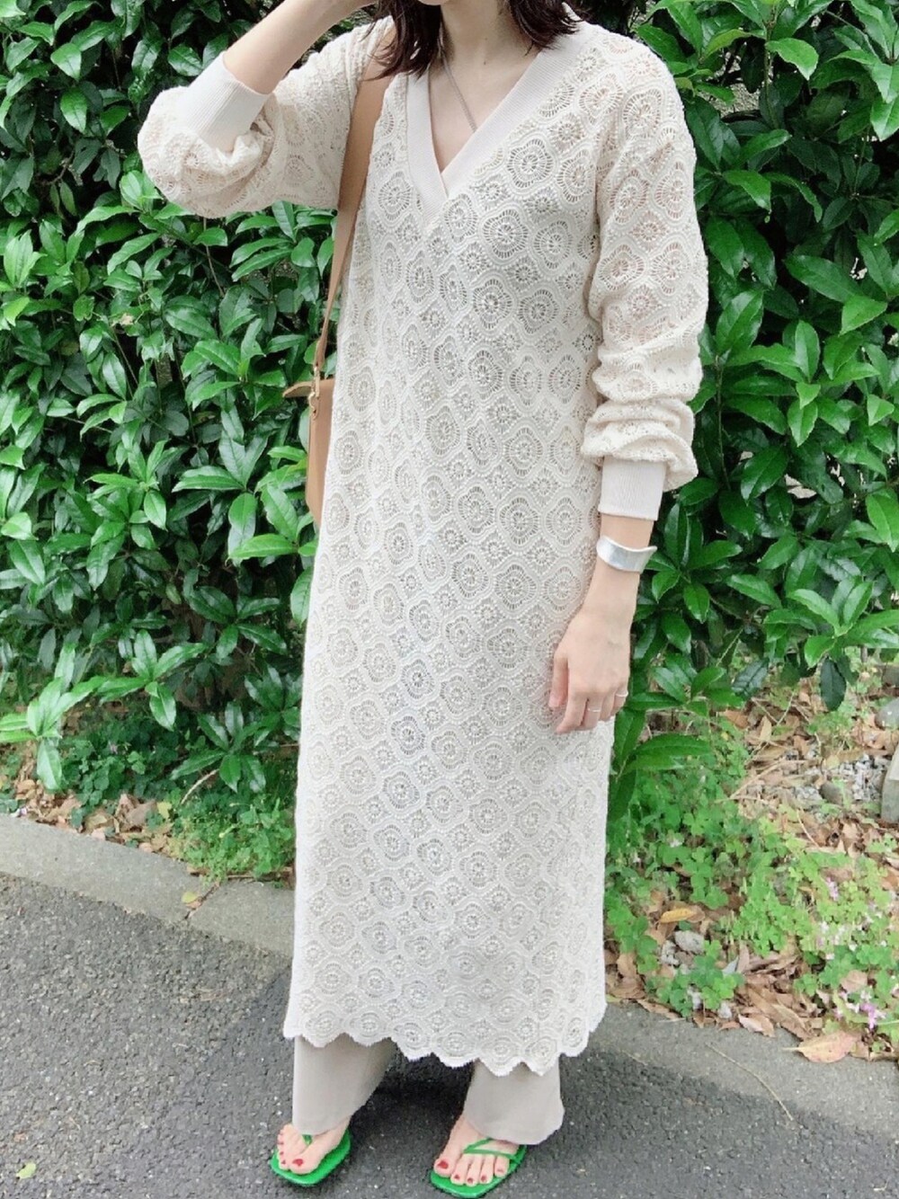 「CLANE、ZARA、ワンピース、レース、春コーデ、オトナカジュアル、オトナ女子」｜「CLANEの【CLANE(クラネ)】スラントストラップキャミトップス　10105-1022（キャミソール、ベージュ系）」を使った、nico＊さん（レディース・168cm）の春コーディネートの1枚目の写真