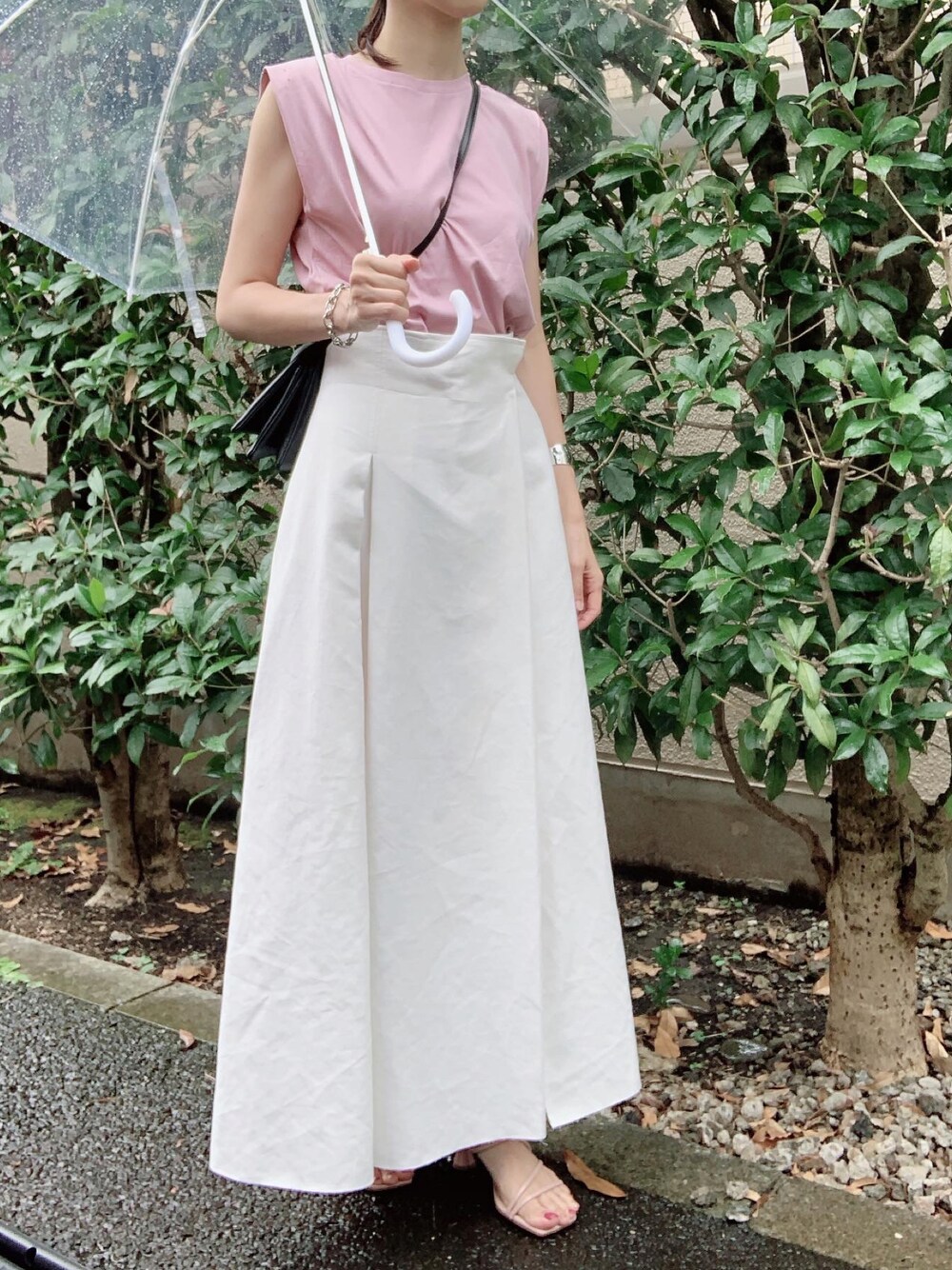 「stylemixer、ETRÉ TOKYO、ZARA、CLANE、Goldy、夏コーデ、ピンクコーデ、オトナカジュアル、オトナ女子」｜「ETRE TOKYOのボンディングラップスカート（スカート、ホワイト系）」を使った、nico＊さん（レディース・168cm）の夏コーディネートの1枚目の写真