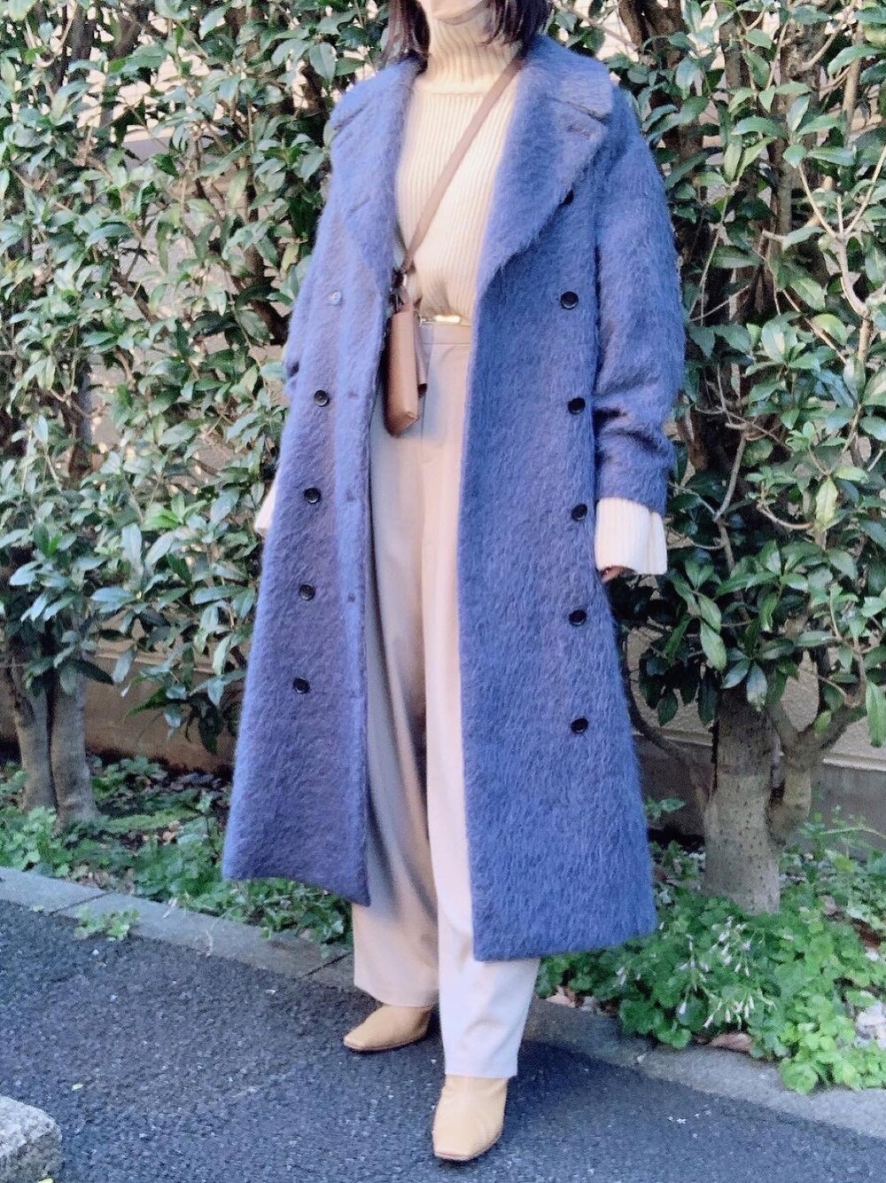 「CLANE、Goldy、GU、冬コーデ、アウター、ロングコート、パンツスタイル、ブーツ、オトナカジュアル、オトナ女子、きれいめカジュアル、大人カジュアル、タートルネック、ニット」｜「CLANEのSQUARE SHORT BOOTS（ブーツ、ベージュ系）」を使った、nico＊さん（レディース・168cm）の冬コーディネートの1枚目の写真