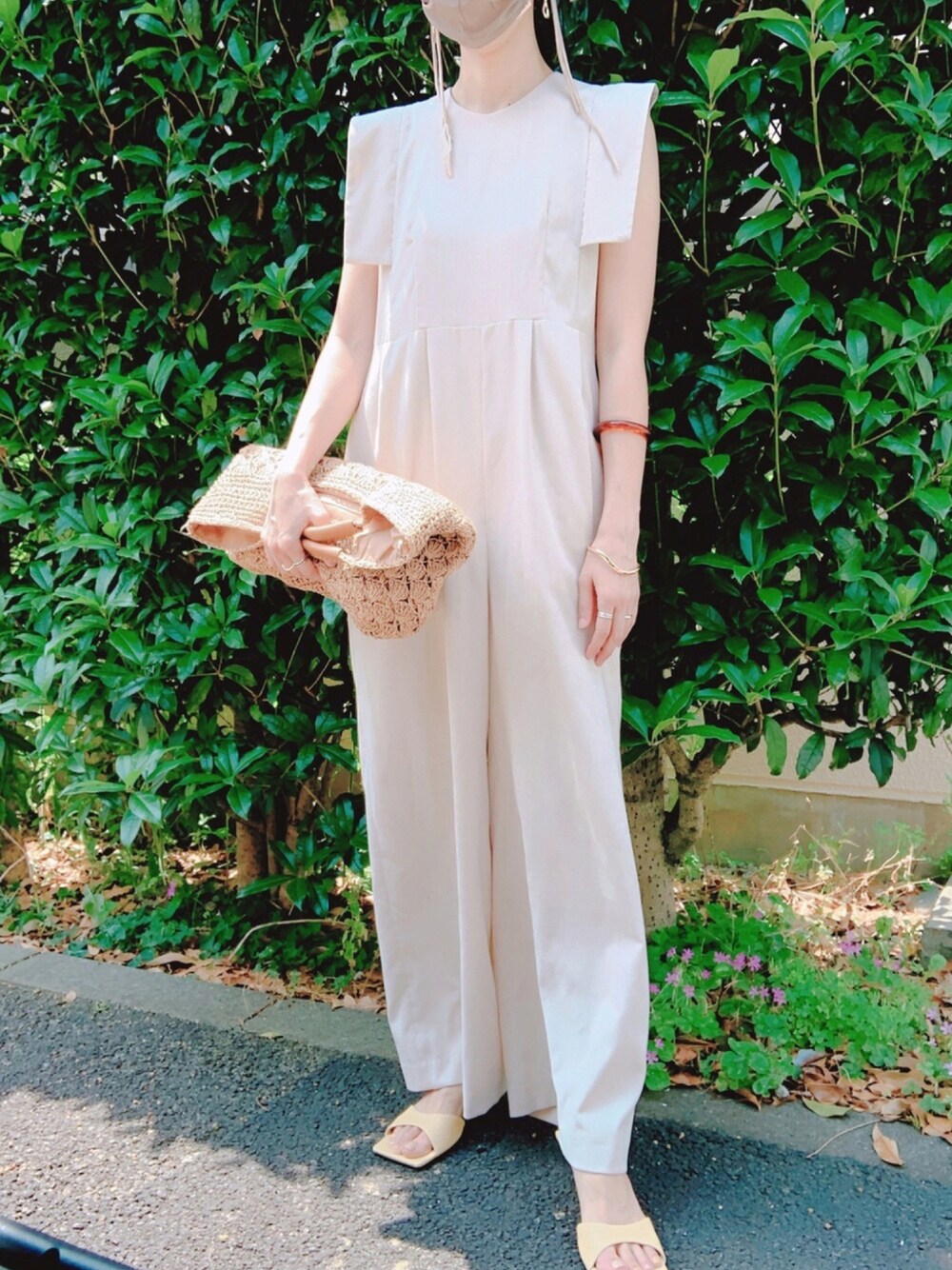 「CLANE、ZARA、dholic、Goldy、casselini、オールインワン、春コーデ、オトナカジュアル、オトナ女子、ホワイトコーデ」｜「CLANEのアイテム（オールインワン・サロペット、ホワイト系）」を使った、nico＊さん（レディース・168cm）の夏コーディネートの1枚目の写真