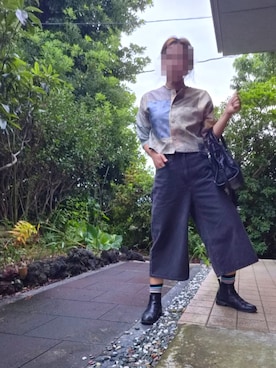 「UNIQLO（ユニクロ）のアイテム（デニムパンツ、グレー系）」を使った、着物リメイクの変態さん（レディース・160cm）の秋コーディネート