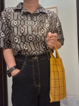 「Handmade（ハンドメイド）のアイテム（シャツ/ブラウス、ブラウン系）」を使った、着物リメイクの変態さん（レディース・160cm）の夏コーディネート