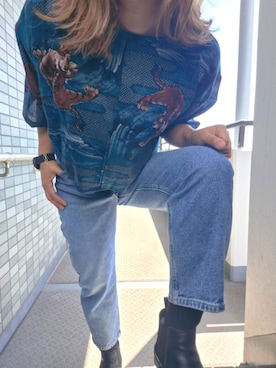「Clarks（クラークス）のアイテム（ブーツ、ブラック系）」を使った、着物リメイクの変態さん（レディース・160cm）の春コーディネート