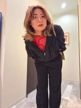 「H&M（エイチ・アンド・エム）のアイテム（スラックス、ブラック系）」を使った、着物リメイクの変態さん（レディース・160cm）の春コーディネート