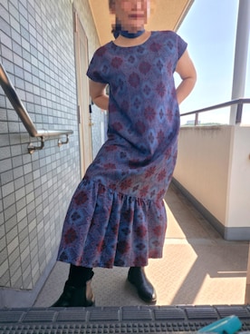 「Handmade（ハンドメイド）のアイテム（ワンピース、ブルー系）」を使った、着物リメイクの変態さん（レディース・160cm）の春コーディネート