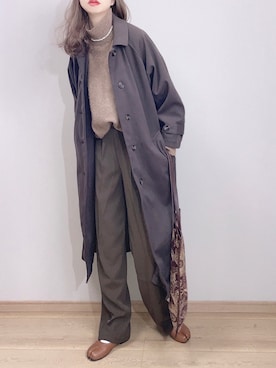 「スクエアトゥ」｜「アイテム（ステンカラーコート）」を使った、ぴょんさん（レディース・167cm）の冬コーディネート