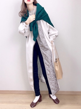「スクエアトゥ」｜「アイテム（ノーカラーコート）」を使った、ぴょんさん（レディース・167cm）の冬コーディネート