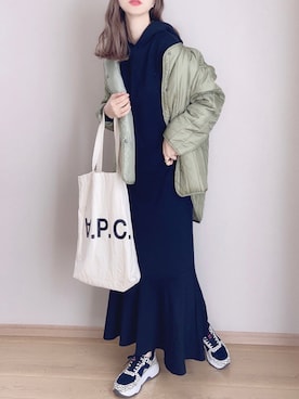 「Chaco closet（チャコ クローゼット）のアイテム（ノーカラージャケット）」を使った、ぴょんさん（レディース・167cm）の秋コーディネート