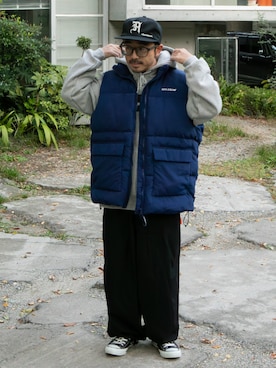 「アイテム（ダウンベスト）」を使った、APPLEBUM STAFF STYLINGさん（メンズ・163cm）の秋コーディネート