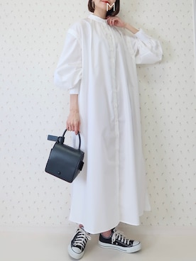 「アイテム（シャツワンピース、ホワイト系）」を使った、MAYUKOさん（レディース・163cm）の春コーディネート
