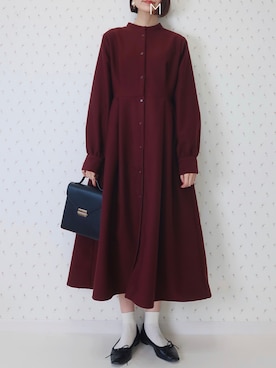 「アイテム（シャツワンピース、レッド系）」を使った、MAYUKOさん（レディース・163cm）の秋コーディネート