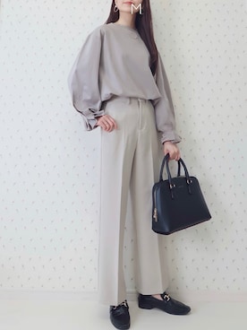 「select MOCA（セレクトモカ）の柔らかく履きやすいフェイクレザーゴールドビット付きローファー（ローファー）」を使った、MAYUKOさん（レディース・163cm）の冬コーディネート