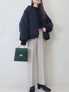 「センタープレスパンツ」｜「アイテム（ダウンジャケット/コート）」を使った、MAYUKOさん（レディース・163cm）の冬コーディネート