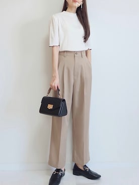 「select MOCA（セレクトモカ）の柔らかく履きやすいフェイクレザーゴールドビット付きローファー（ローファー）」を使った、MAYUKOさん（レディース・163cm）の夏コーディネート