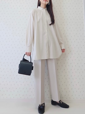 「select MOCA（セレクトモカ）の柔らかく履きやすいフェイクレザーゴールドビット付きローファー（ローファー）」を使った、MAYUKOさん（レディース・163cm）の春コーディネート