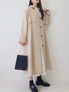 「シャツワンピ」｜「アイテム（ステンカラーコート）」を使った、MAYUKOさん（レディース・163cm）の冬コーディネート