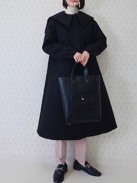 「select MOCA（セレクトモカ）の柔らかく履きやすいフェイクレザーゴールドビット付きローファー（ローファー）」を使った、MAYUKOさん（レディース・163cm）の冬コーディネート