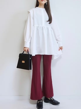 「select MOCA（セレクトモカ）の柔らかく履きやすいフェイクレザーゴールドビット付きローファー（ローファー）」を使った、MAYUKOさん（レディース・163cm）の夏コーディネート