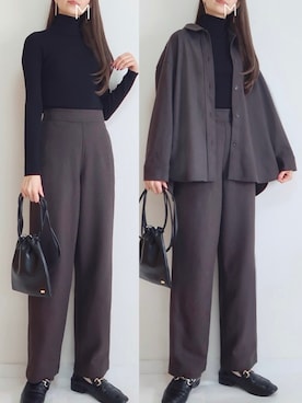 「select MOCA（セレクトモカ）の柔らかく履きやすいフェイクレザーゴールドビット付きローファー（ローファー）」を使った、MAYUKOさん（レディース・163cm）の秋コーディネート