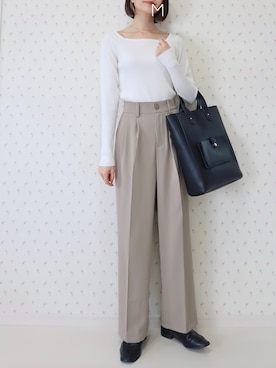 「select MOCA（セレクトモカ）の柔らかく履きやすいフェイクレザーゴールドビット付きローファー（ローファー）」を使った、MAYUKOさん（レディース・163cm）の春コーディネート