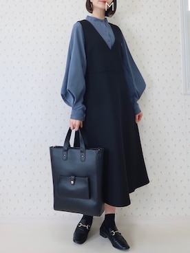 「select MOCA（セレクトモカ）の柔らかく履きやすいフェイクレザーゴールドビット付きローファー（ローファー）」を使った、MAYUKOさん（レディース・163cm）の春コーディネート