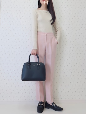 「select MOCA（セレクトモカ）の柔らかく履きやすいフェイクレザーゴールドビット付きローファー（ローファー）」を使った、MAYUKOさん（レディース・163cm）の春コーディネート