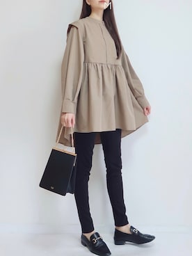 「select MOCA（セレクトモカ）の柔らかく履きやすいフェイクレザーゴールドビット付きローファー（ローファー）」を使った、MAYUKOさん（レディース・163cm）の夏コーディネート