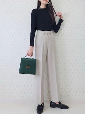 「select MOCA（セレクトモカ）の柔らかく履きやすいフェイクレザーゴールドビット付きローファー（ローファー）」を使った、MAYUKOさん（レディース・163cm）の春コーディネート