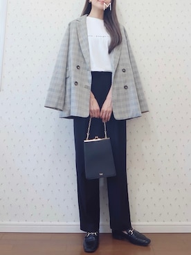 「select MOCA（セレクトモカ）の柔らかく履きやすいフェイクレザーゴールドビット付きローファー（ローファー）」を使った、MAYUKOさん（レディース・163cm）の秋コーディネート