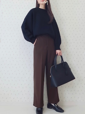 「select MOCA（セレクトモカ）の柔らかく履きやすいフェイクレザーゴールドビット付きローファー（ローファー）」を使った、MAYUKOさん（レディース・163cm）の冬コーディネート