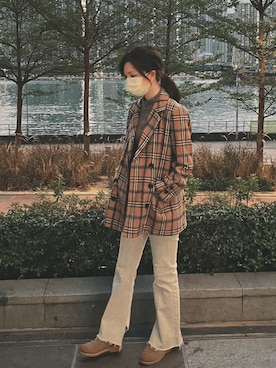 「mystic（ミスティック）のセンターステッチフレアデニム（デニムパンツ）」を使った、monching_littledayさん（レディース・163cm）の冬コーディネート