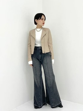 「＃デニム」｜ヤマサキさん（レディース・157cm）の冬コーディネート
