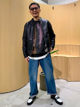 「JOURNAL STANDARD（ジャーナルスタンダード）のアイテム（ライダースジャケット）」を使った、ジャーナルスタンダード メンズさん（メンズ・172cm）の冬コーディネート