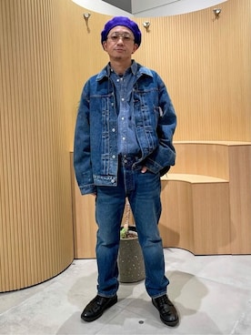 「ストレートデニム」｜「アイテム（デニムジャケット）」を使った、ジャーナルスタンダード メンズさん（メンズ・172cm）の冬コーディネート
