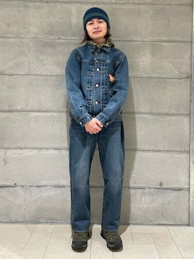 「ストレートデニム」｜「アイテム（デニムジャケット）」を使った、ジャーナルスタンダード メンズさん（メンズ・168cm）の冬コーディネート