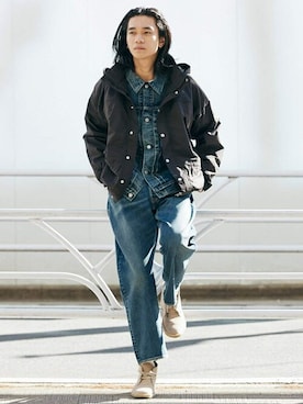 「ストレートデニム」｜「アイテム（デニムジャケット）」を使った、ジャーナルスタンダード メンズさん（メンズ・181cm）の冬コーディネート