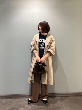 「アイテム（ノーカラーコート）」を使った、a k aさん（レディース・164cm）の秋コーディネート
